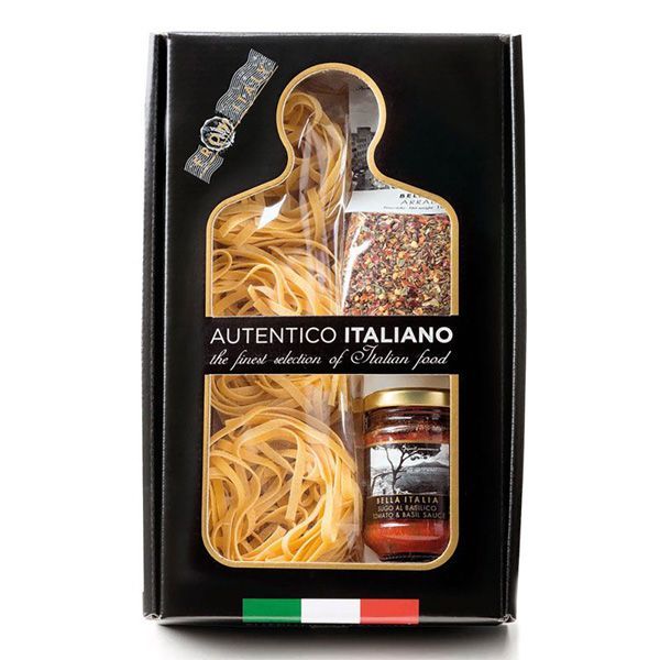 Подарочная коробка AUTENTICO ITALIANO №11 Bella Italia (тальятелле яичные, соус с базиликом, приправа пикантиссимо)