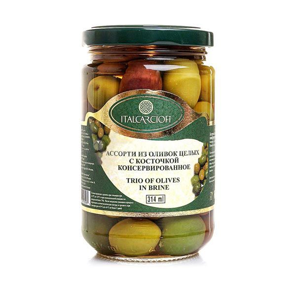 Оливки Ассорти с косточкой в рассоле, Italcarciofi, 314 мл