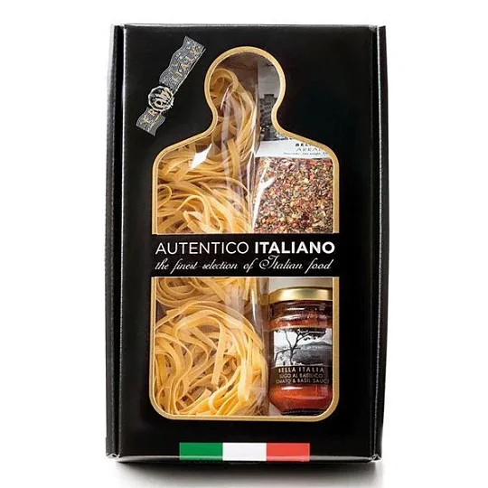 Подарочная коробка AUTENTICO ITALIANO №11 Bella Italia (тальятелле яичные, соус с базиликом, приправа пикантиссимо)
