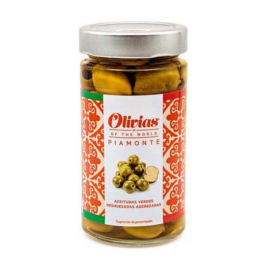 Оливки Гордаль без косточек cо вкусом трюфеля по-пьемонтски Olivias by Tast, 370 мл (ст/б)
