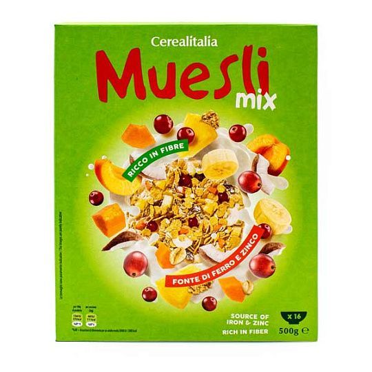 Мюсли Микс, смесь злаков с сушеными фруктами Cerealitalia, 500 г (карт/кор)
