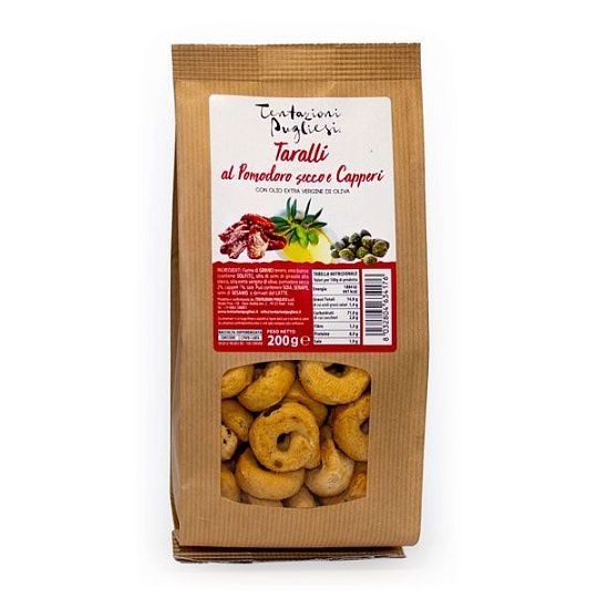 Таралли с вялеными томатами и каперсами, с оливковым маслом, Tentazioni Pugliesi, 200 г (крафт)