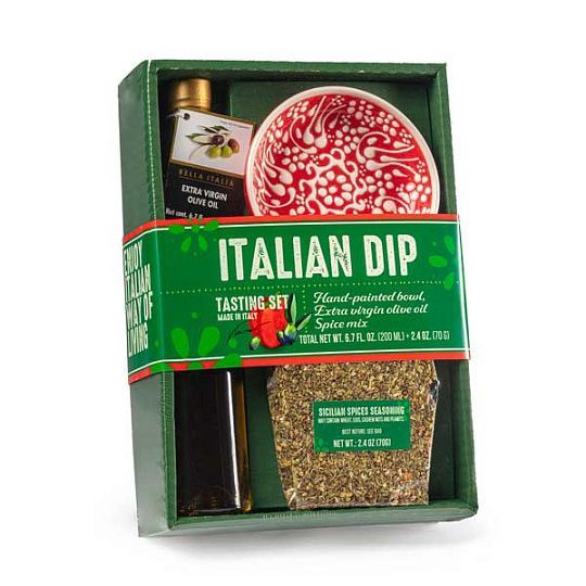 Набор подарочный  ITALIAN DIP (керамическая тарелка, масло оливковое, приправа по-сицилийски)