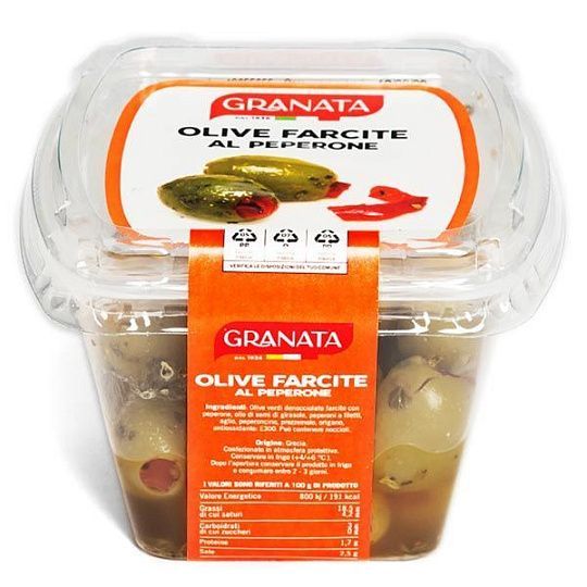 Оливки фаршированные перцем Granata, 180 г (пл/конт)