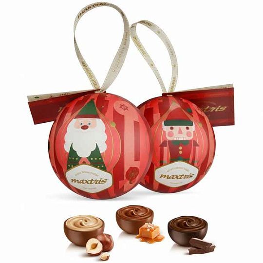 Ассорти из трех пралине, MAXTRIS, 100 г (новогодний шар)