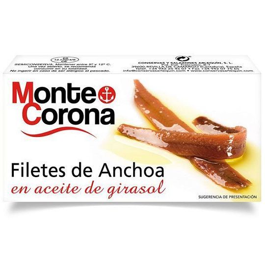 Филе анчоусов в подсолнечном масле, MONTE CORONA, 50 г (ж/б в карт/кор)