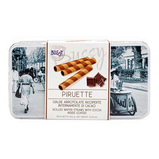 Хрустящие вафельные трубочки со слоем какао внутри PIRUETTE, Bussy, 350 г (винтажная ж/б) 
