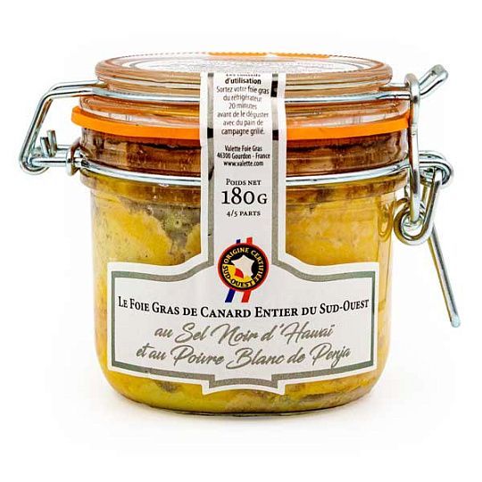 Фуа-гра утиная цельная с черной гавайской солью и белым перцем из Пенджа с Юго-Запада Франции, VALETTE, 180 г (ст/б)