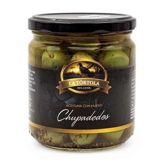 Оливки зеленые битые с косточками Chupadedos (пальчики оближешь), La Tortola, 370 г (ст/б) 