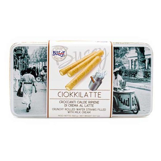 Хрустящие вафельные трубочки с молочным кремом CIOKKILATTE, Bussy, 360 г (винтажная ж/б)